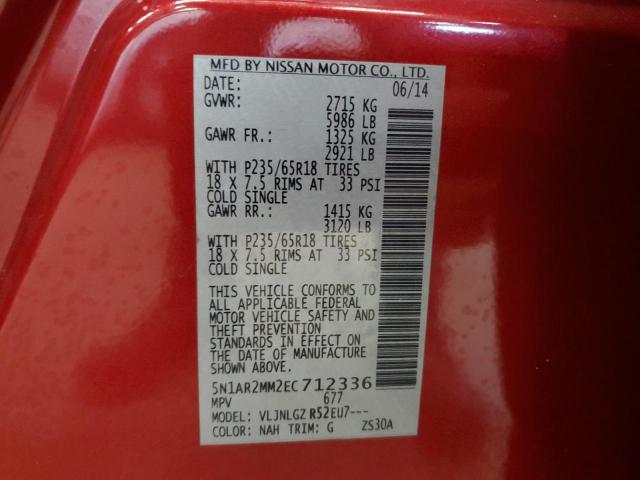 5N1AR2MM2EC712336 - 2014 NISSAN PATHFINDER S წითელი ფოტო 13