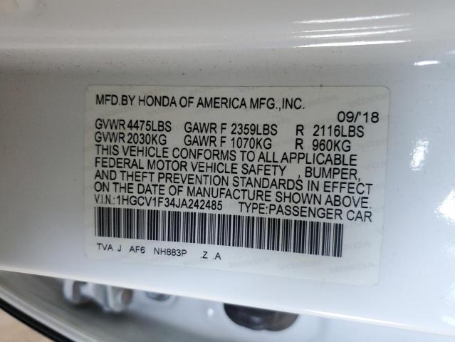 1HGCV1F34JA242485 - 2018 HONDA ACCORD SPORT WHITE photo 12