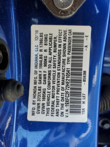 19XFC2F72HE210541 - 2017 HONDA CIVIC EX 蓝色 照片 12