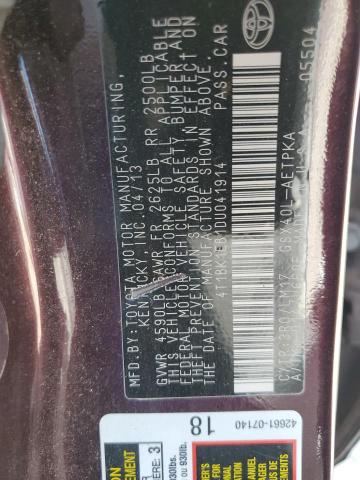 4T1BK1EB1DU041914 - 2013 TOYOTA AVALON BASE 栗色 照片 12