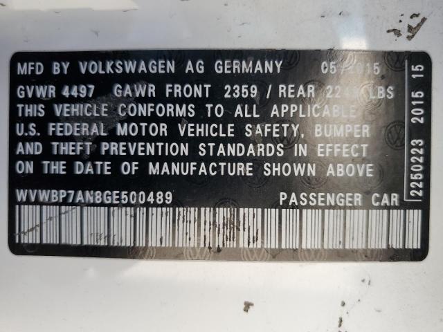 WVWBP7AN8GE500489 - 2016 VOLKSWAGEN CC BASE WHITE photo 12