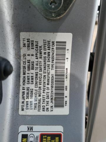JHMZE2H79BS009341 - 2011 HONDA INSIGHT EX ვერცხლისფერი ფოტო 12