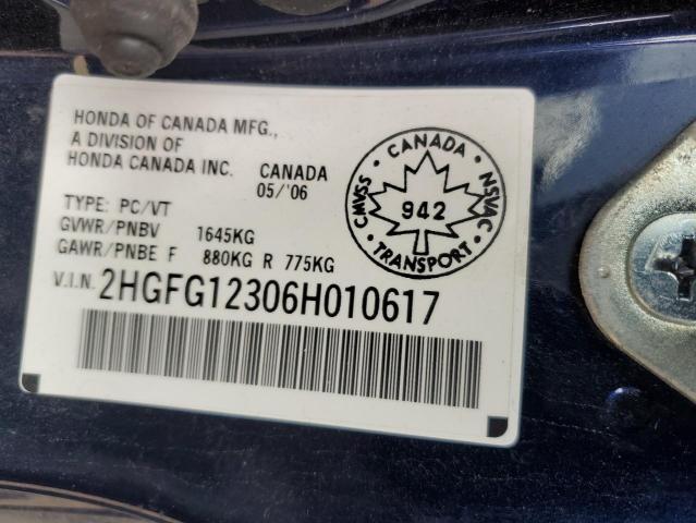 2HGFG12306H010617 - 2006 HONDA CIVIC DX VP Mavi foto 12