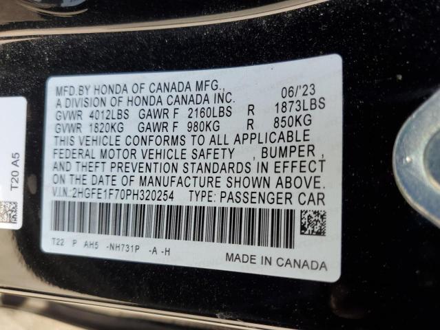 2HGFE1F70PH320254 - 2023 HONDA CIVIC EX Սև լուսանկար 12