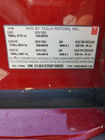 5YJSA1E25GF168069 - 2016 TESLA MODEL S 红色 照片 12