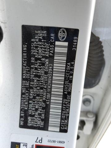 4T1BF1FK2HU452943 - 2017 TOYOTA CAMRY LE WHITE photo 12