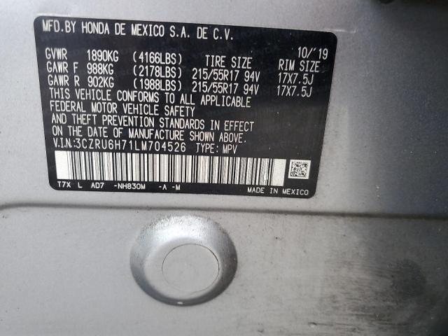 3CZRU6H71LM704526 - 2020 HONDA HR-V EXL SILVER photo 13