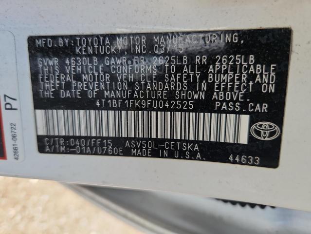 4T1BF1FK9FU042525 - 2015 TOYOTA CAMRY LE WHITE photo 13