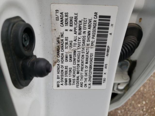 2HGFC2F68KH542701 - 2019 HONDA CIVIC LX 白色 照片 13