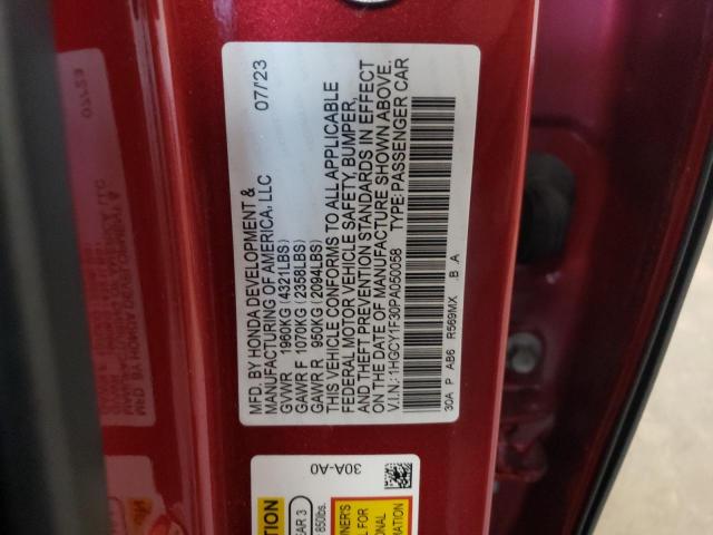 1HGCY1F30PA050058 - 2023 HONDA ACCORD EX RED photo 12