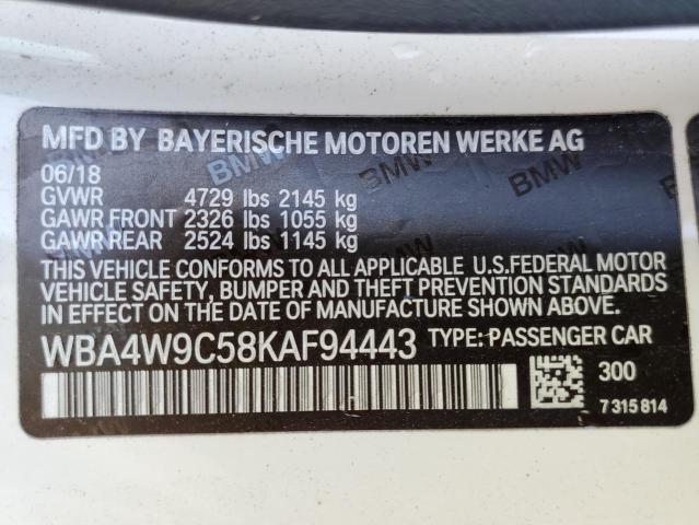 WBA4W9C58KAF94443 - 2019 BMW 440XI WHITE photo 12