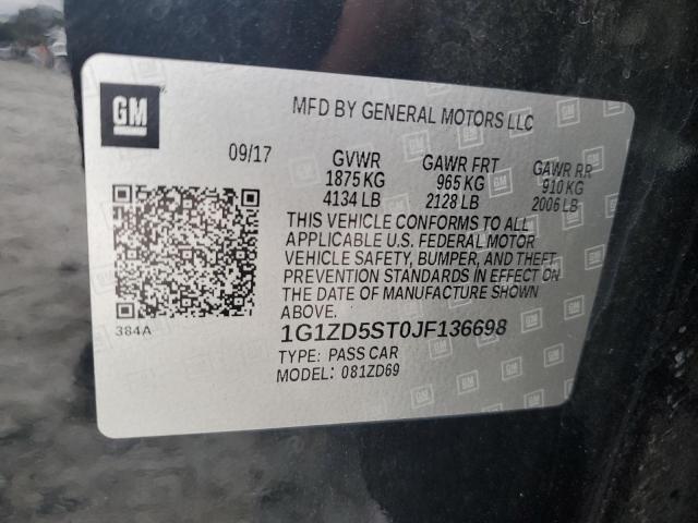 1G1ZD5ST0JF136698 - 2018 CHEVROLET MALIBU LT BLACK photo 12