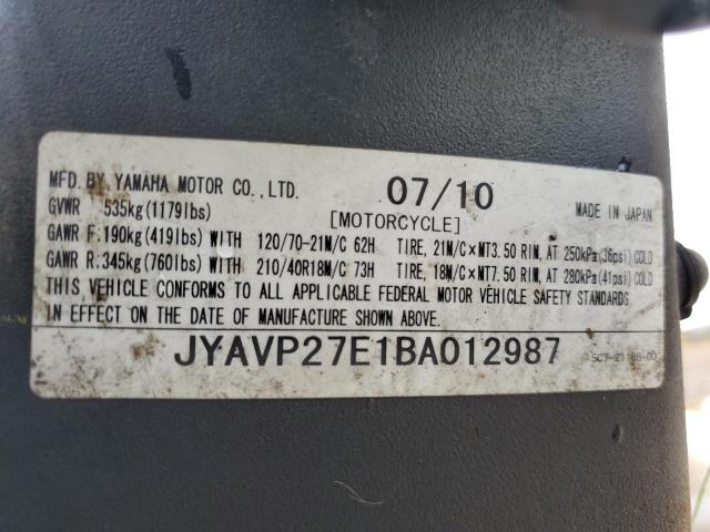 JYAVP27E1BA012987 - 2011 YAMAHA XV1900 CU BLACK photo 10