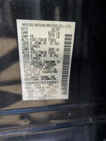 1N6BA07B27N234907 - 2007 NISSAN TITAN XE BLACK photo 12