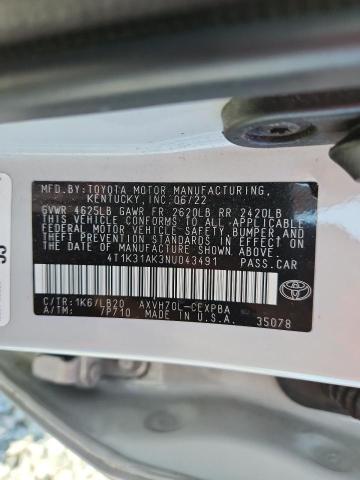 4T1K31AK3NU043491 - 2022 TOYOTA CAMRY XSE SILVER photo 12
