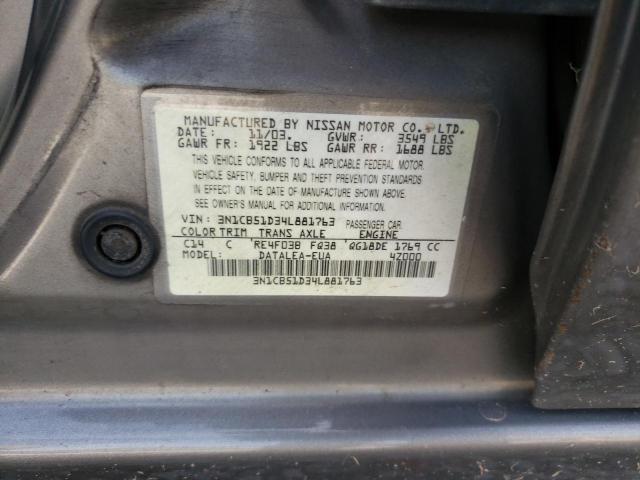 3N1CB51D34L881763 - 2004 NISSAN SENTRA 1.8 SILVER photo 12