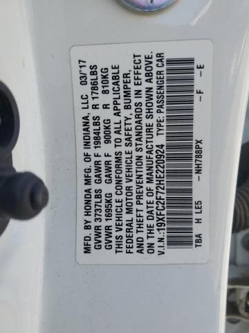 19XFC2F72HE220924 - 2017 HONDA CIVIC EX WHITE photo 12