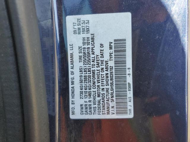 5FNRL6H98JB039782 - 2018 HONDA ODYSSEY ELITE ლურჯი ფოტო 13