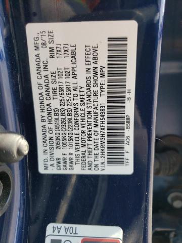 2HKRM3H7XFH549831 - 2015 HONDA CR-V EXL BLUE photo 13