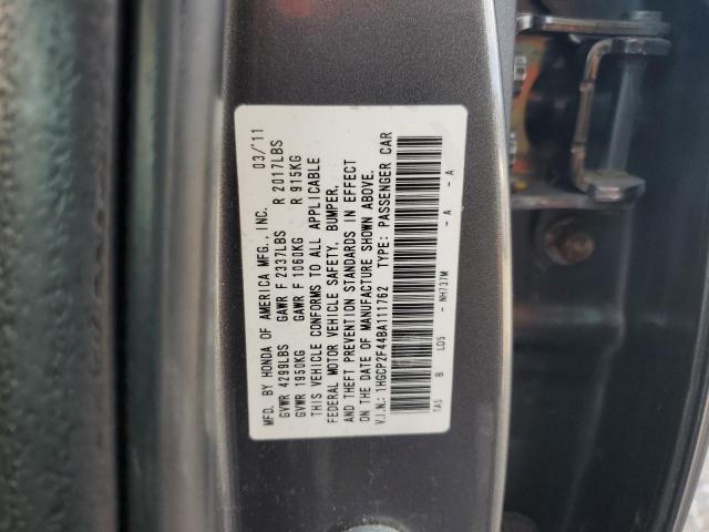 1HGCP2F44BA111762 - 2011 HONDA ACCORD LXP GRAY photo 12