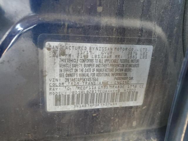 3N1AB7AP5KY457644 - 2019 NISSAN SENTRA S BLUE photo 12