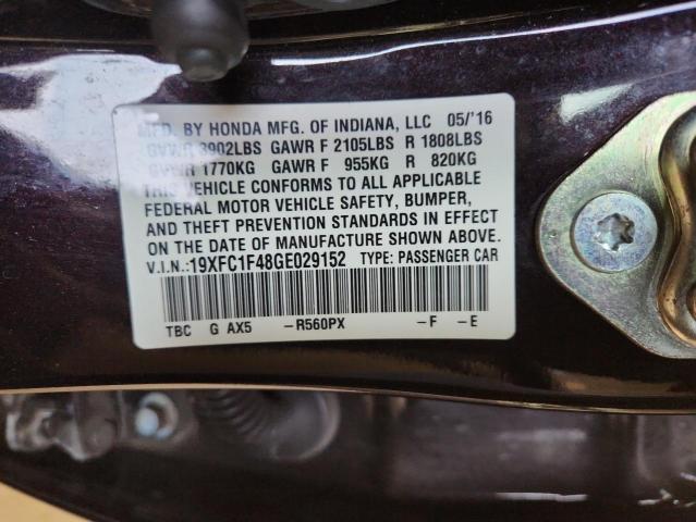 19XFC1F48GE029152 - 2016 HONDA CIVIC EX BLACK photo 13