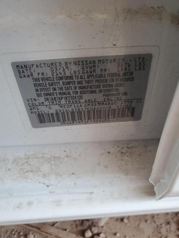 3N1AB7AP1KY324105 - 2019 NISSAN SENTRA S WHITE photo 12