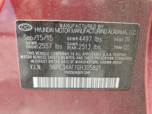 5NPE34AF1GH305821 - 2016 HYUNDAI SONATA SPORT MAROON photo 12