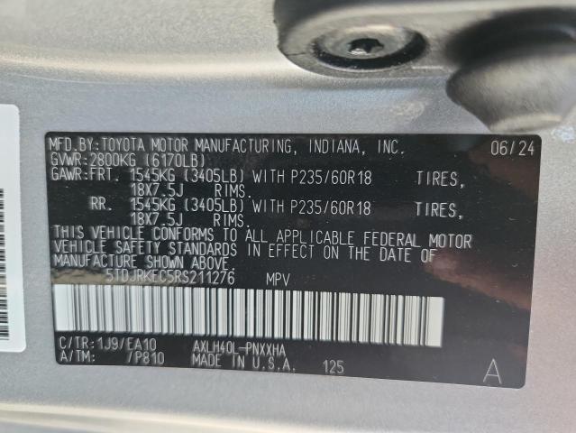 5TDJRKEC5RS211276 - 2024 TOYOTA SIENNA XLE SILVER photo 13
