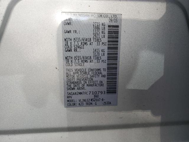 5N1AR2MM7FC710793 - 2015 NISSAN PATHFINDER S 银色 照片 13