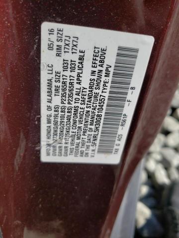 5FNRL5H30GB104557 - 2016 HONDA ODYSSEY SE BURGUNDY photo 13