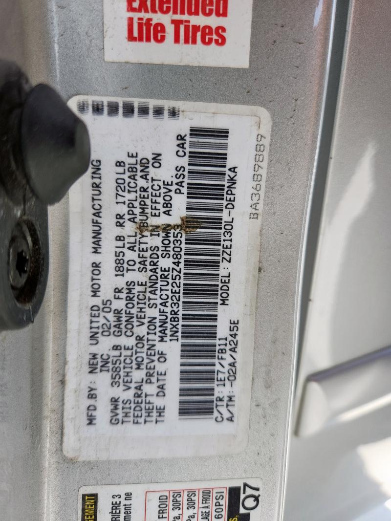 1NXBR32E25Z480353 - 2005 TOYOTA COROLLA CE Silber Foto 12