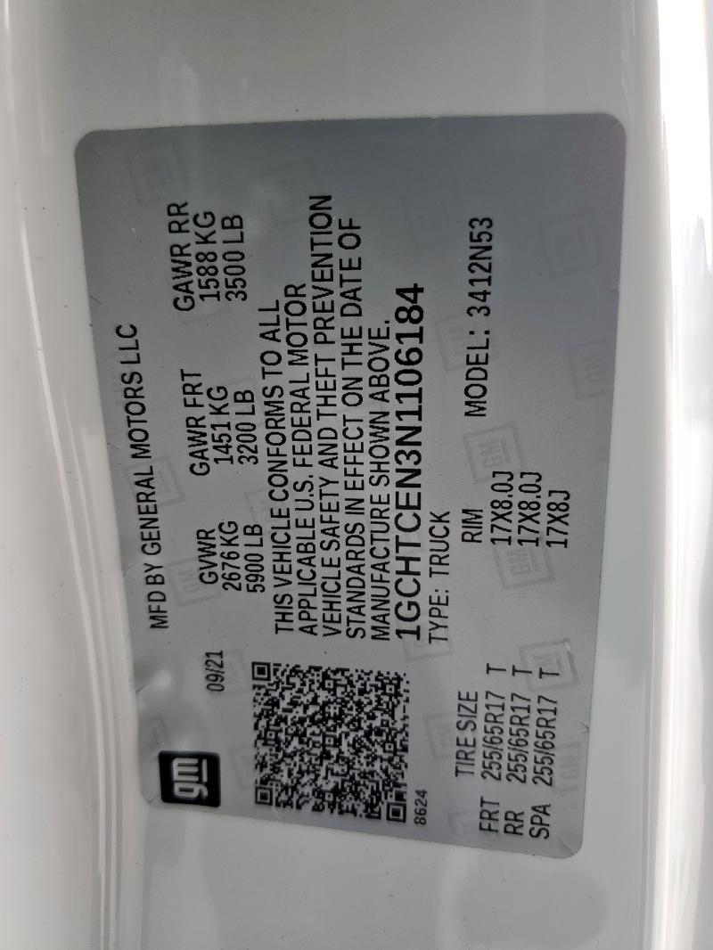 1GCHTCEN3N1106184 - 2022 CHEVROLET COLORADO LT WHITE photo 12