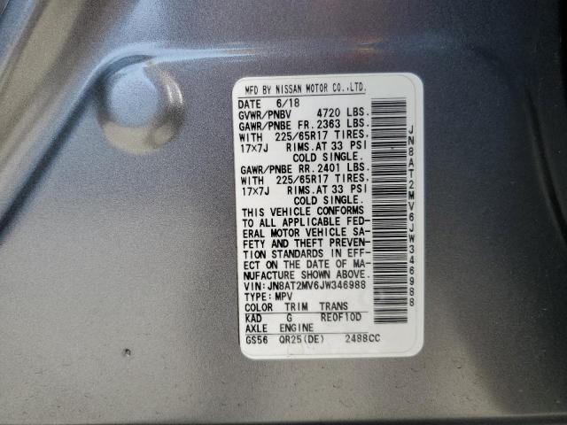 JN8AT2MV6JW346988 - 2018 NISSAN ROGUE S GRAY photo 13