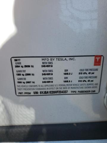 5YJSA1E28HF204337 - 2017 TESLA MODEL S WHITE photo 13