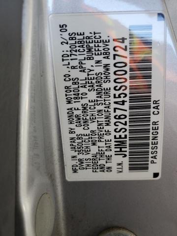 JHMES26745S000724 - 2005 HONDA CIVIC EX Czarny zdjęcie 12