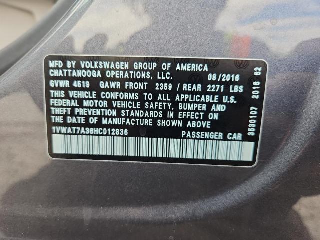 1VWAT7A36HC012836 - 2017 VOLKSWAGEN PASSAT S ნაცრისფერი ფოტო 13