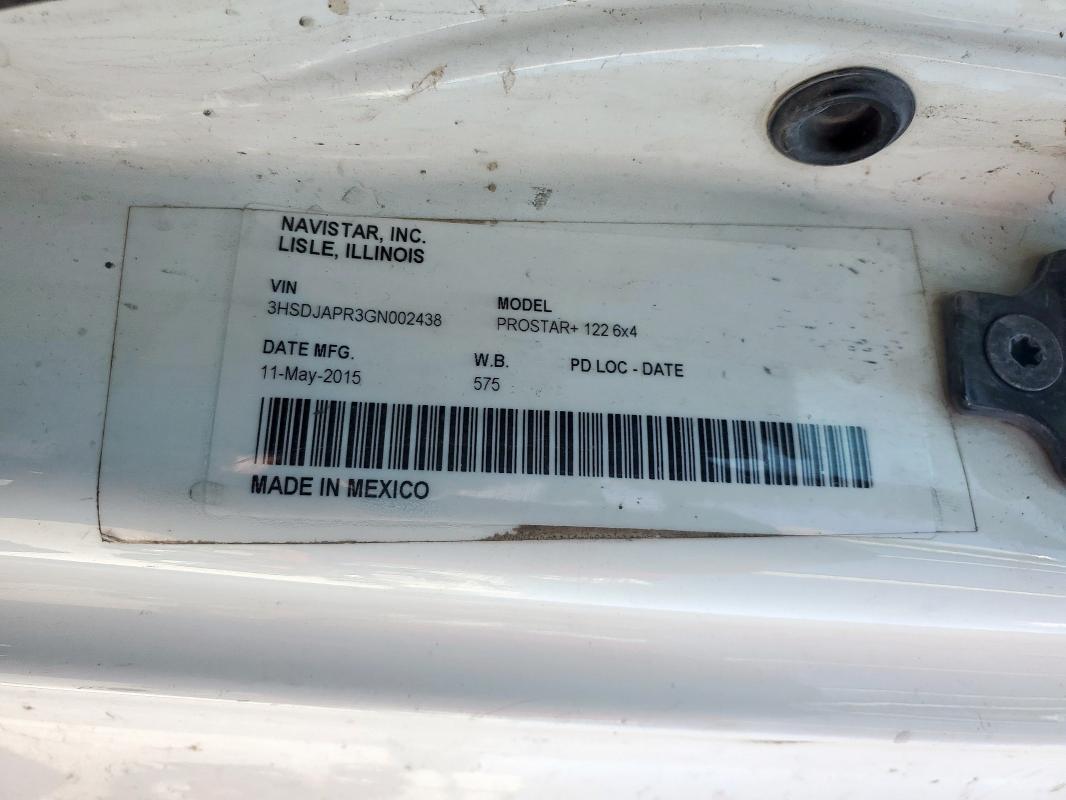 3HSDJAPR3GN002438 - 2016 INTERNATIONAL PROSTAR WHITE photo 10