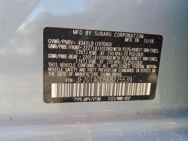 JF2GTACC6K8275539 - 2019 SUBARU CROSSTREK PREMIUM Синий фото 13