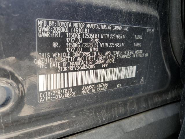 2T3K1RFV3KW024305 - 2019 TOYOTA RAV4 LE BLACK photo 14