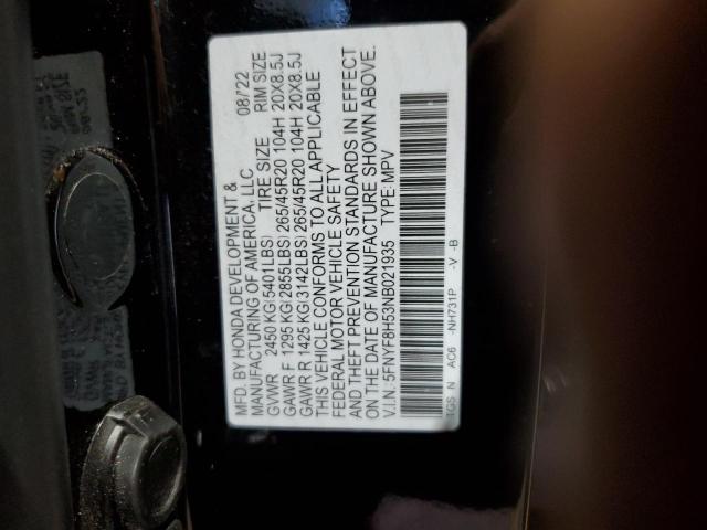 5FNYF8H53NB021935 - 2022 HONDA PASSPORT EXL BLACK photo 13