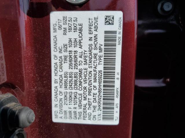 2HKRW2H86HH659226 - 2017 HONDA CR-V EXL MAROON photo 13