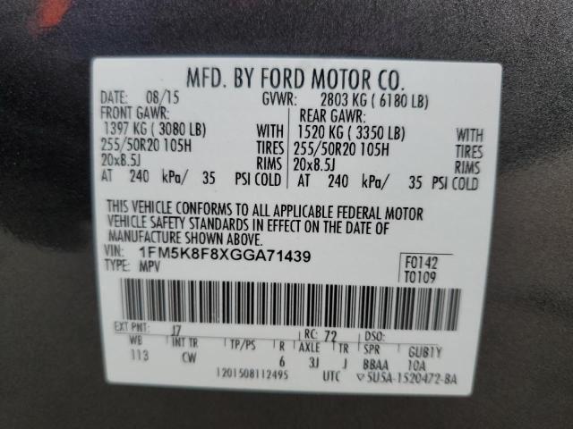 1FM5K8F8XGGA71439 - 2016 FORD EXPLORER LIMITED BLACK photo 13