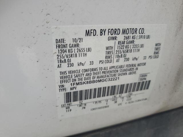 1FMSK8BB0MGC32221 - 2021 FORD EXPLORER 白色 照片 13