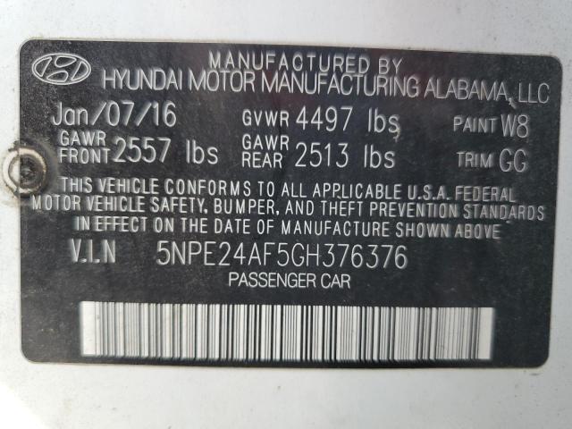 5NPE24AF5GH376376 - 2016 HYUNDAI SONATA SE WHITE photo 12