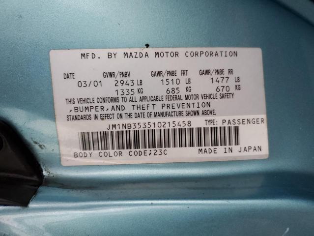 JM1NB353510215458 - 2001 MAZDA MX-5 MIATA BASE BLUE photo 12