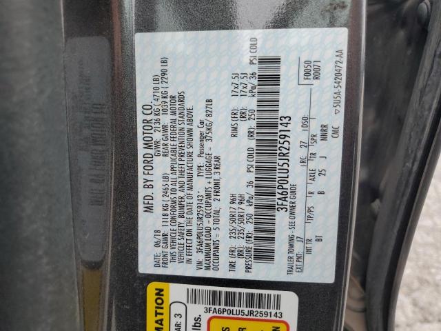 3FA6P0LU5JR259143 - 2018 FORD FUSION SE HYBRID გრაფიტი ფოტო 12