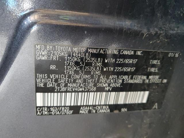 2T3BFREV4GW437568 - 2016 TOYOTA RAV4 LE 灰色 照片 12