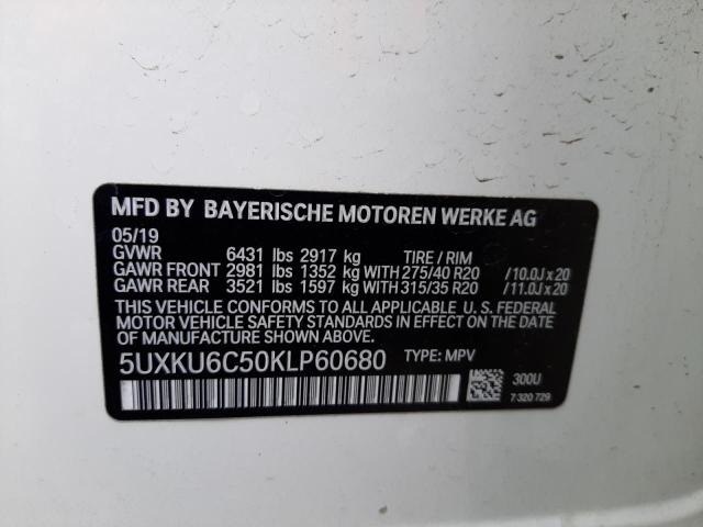 5UXKU6C50KLP60680 - 2019 BMW X6 XDRIVE50I WHITE photo 13