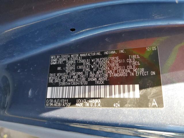 5TBBT44136S478700 - 2006 TOYOTA TUNDRA ACCESS CAB SR5 BLUE photo 13